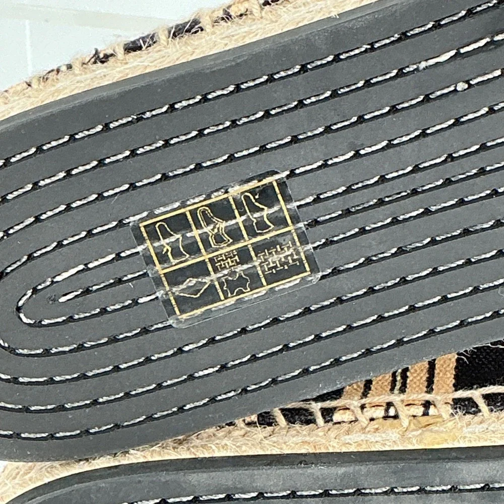 Tory Burch Size 6 Bow Espadrille Flats Black Tan NEW Vintage Striped Canvas $248